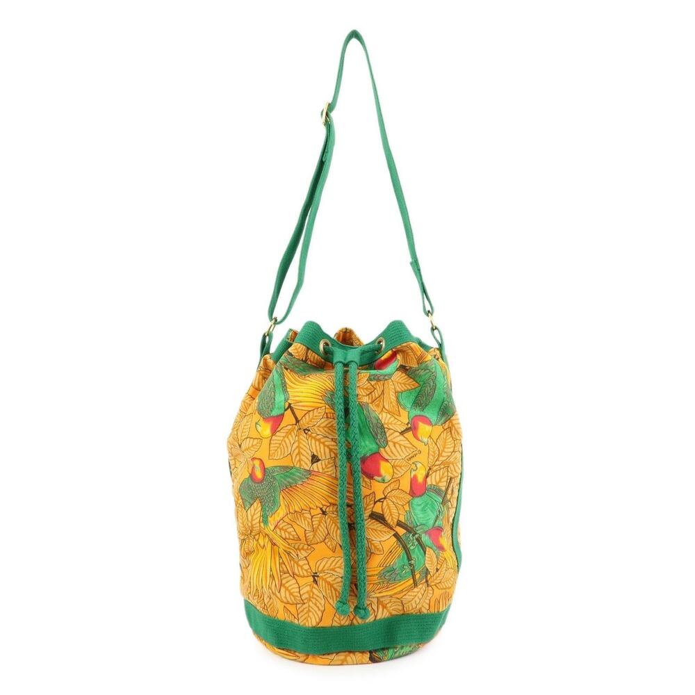 Hermes Canvas Drawstring Bucket Bag Orange